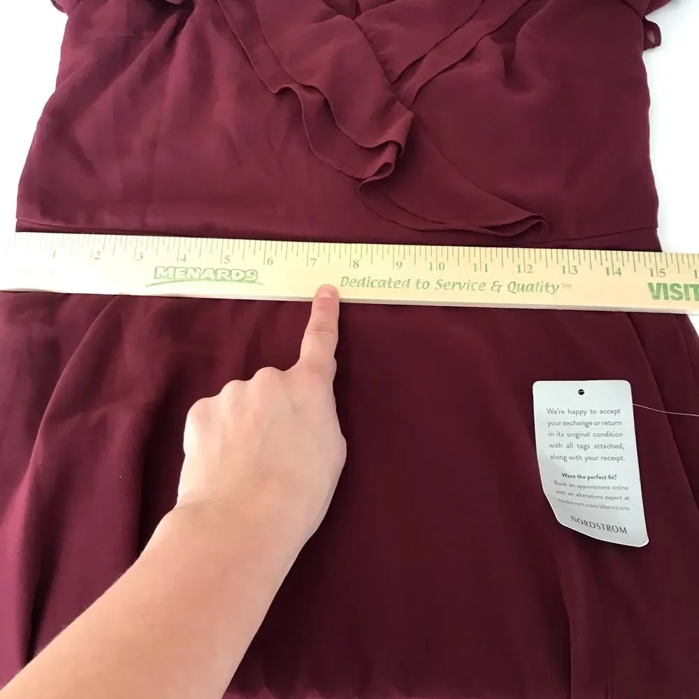 Lulus Dress Large Burgundy Adorning Glances Ruffles‎ Resort Wedding Formal READ